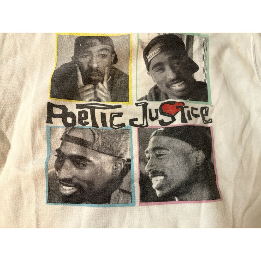 POETIC JUSTICE Hoodie Size S White‎ Graphic Tupac 90s Hip Hop Style Sweatshirt